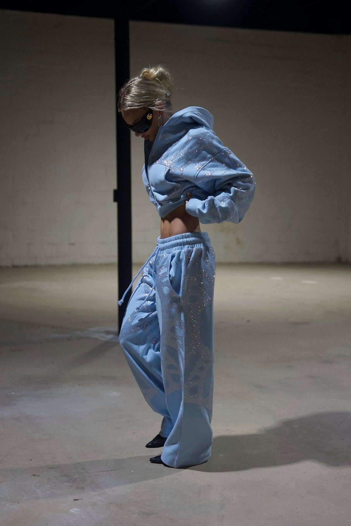 Ascent Blue Rhinestone Cropped Hoodie