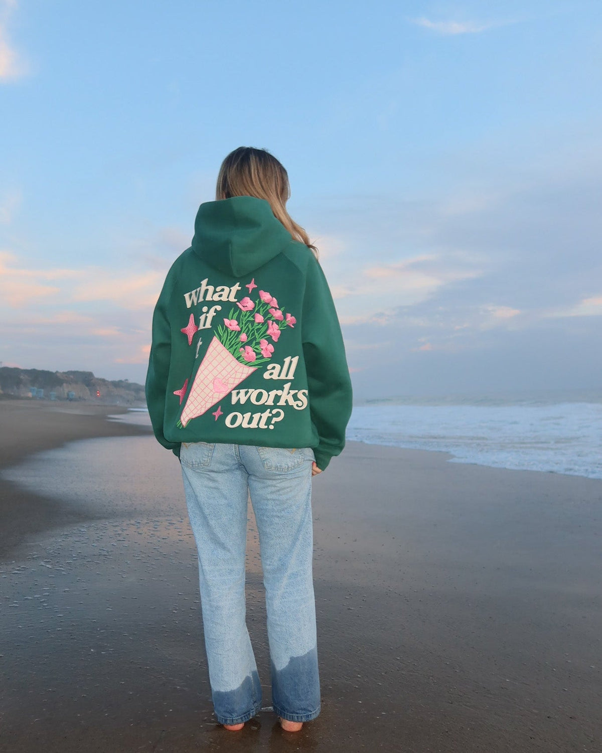 Felpa con cappuccio oversize di lusso "E se" in verde