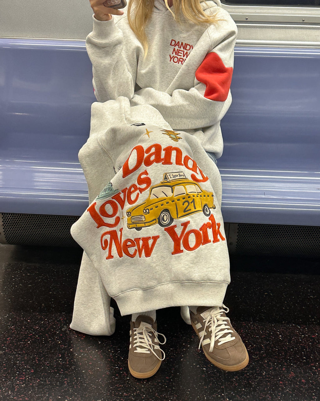 "New York" oversized luxe hoodie in gemêleerd grijs