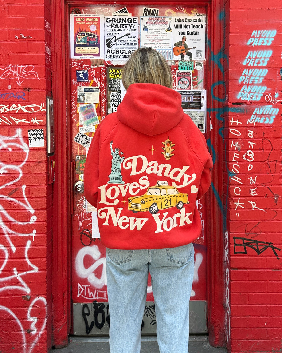 Felpa con cappuccio oversize di lusso "New York" in rosso