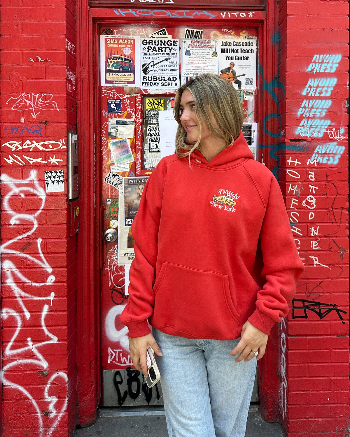 Felpa con cappuccio oversize di lusso "New York" in rosso