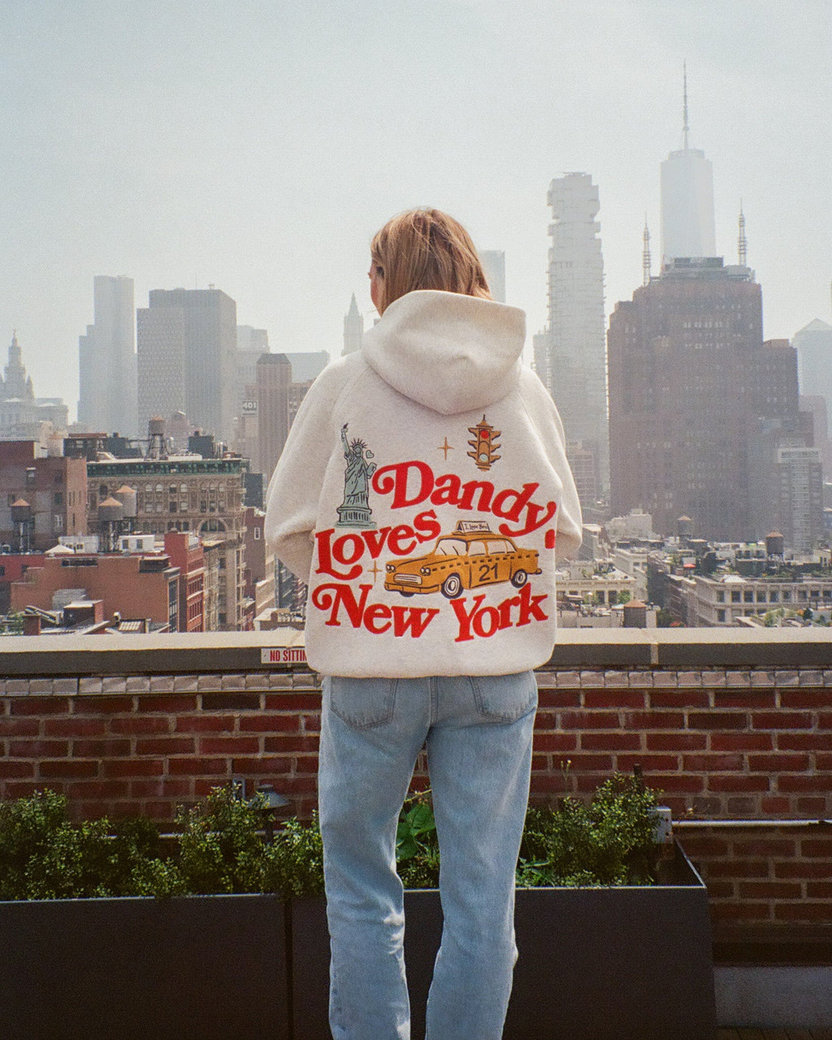 Felpa con cappuccio oversize di lusso "New York" in grigio mélange