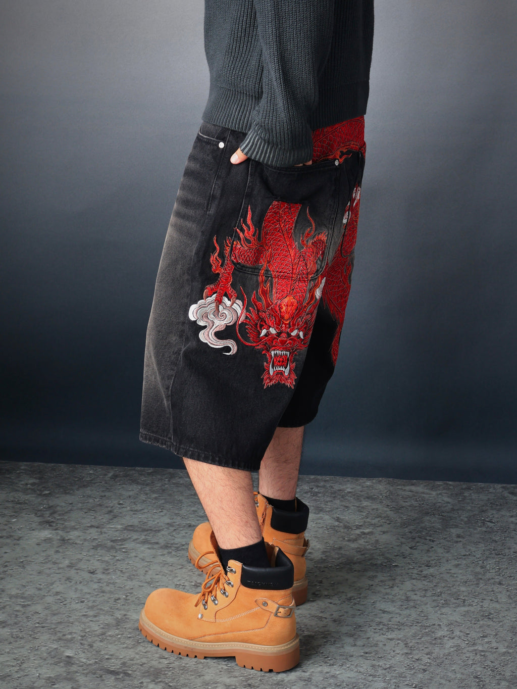 Jorts baggy « Crimson Rift » motif dragon