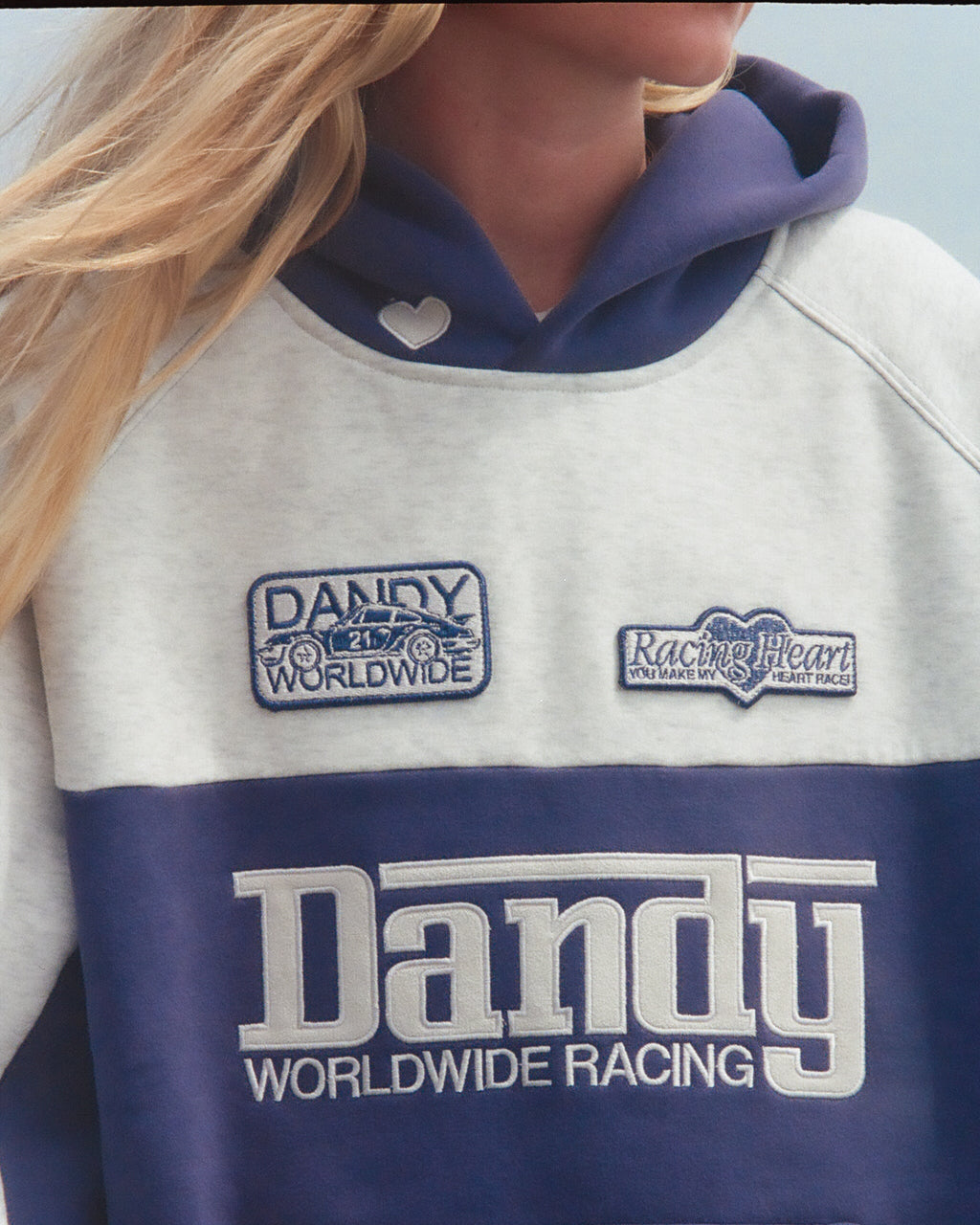 Sweat à capuche oversize Lux « Racing Heart » en bleu
