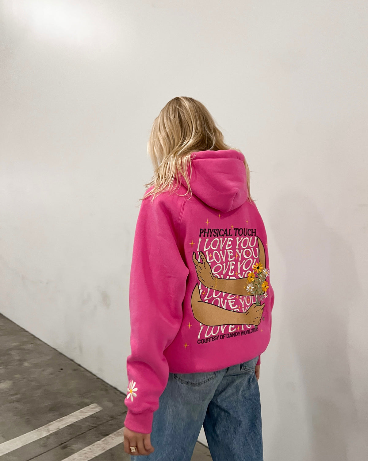 Felpa con cappuccio Oversized Lux "Physical Touch" in rosa acceso