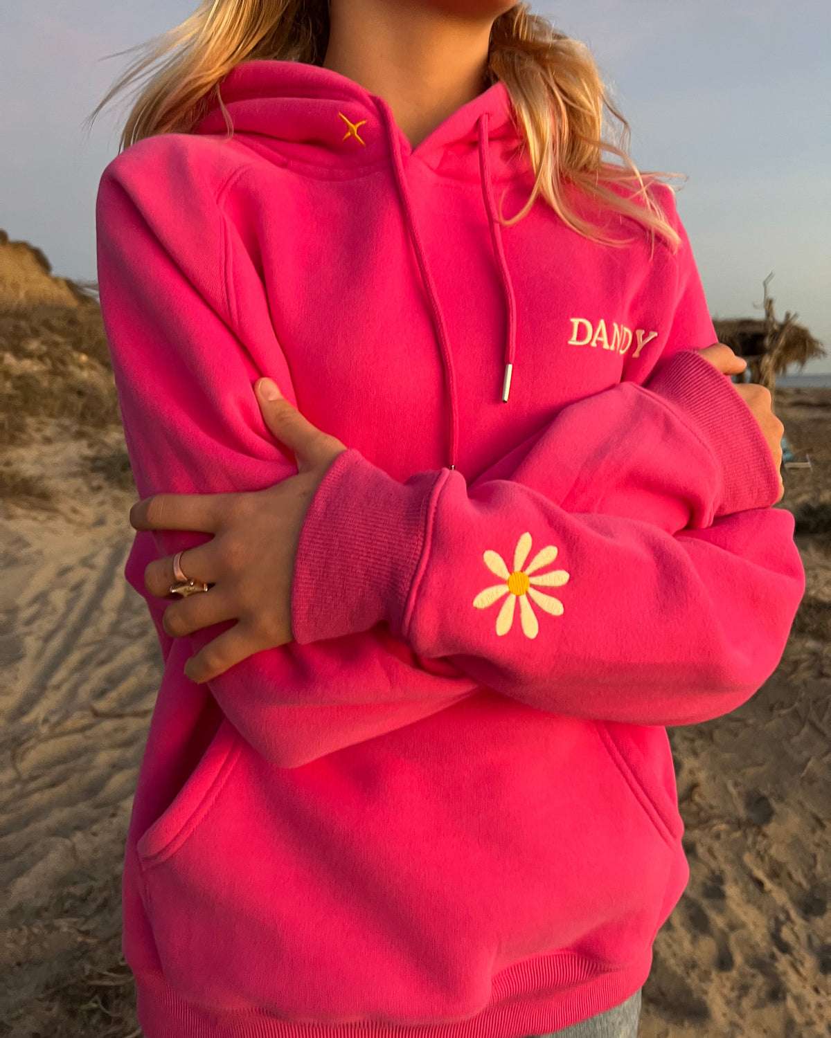 Felpa con cappuccio Oversized Lux "Physical Touch" in rosa acceso