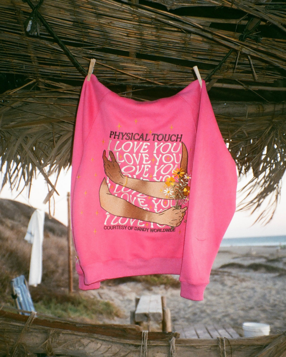 Felpa con cappuccio Oversized Lux "Physical Touch" in rosa acceso