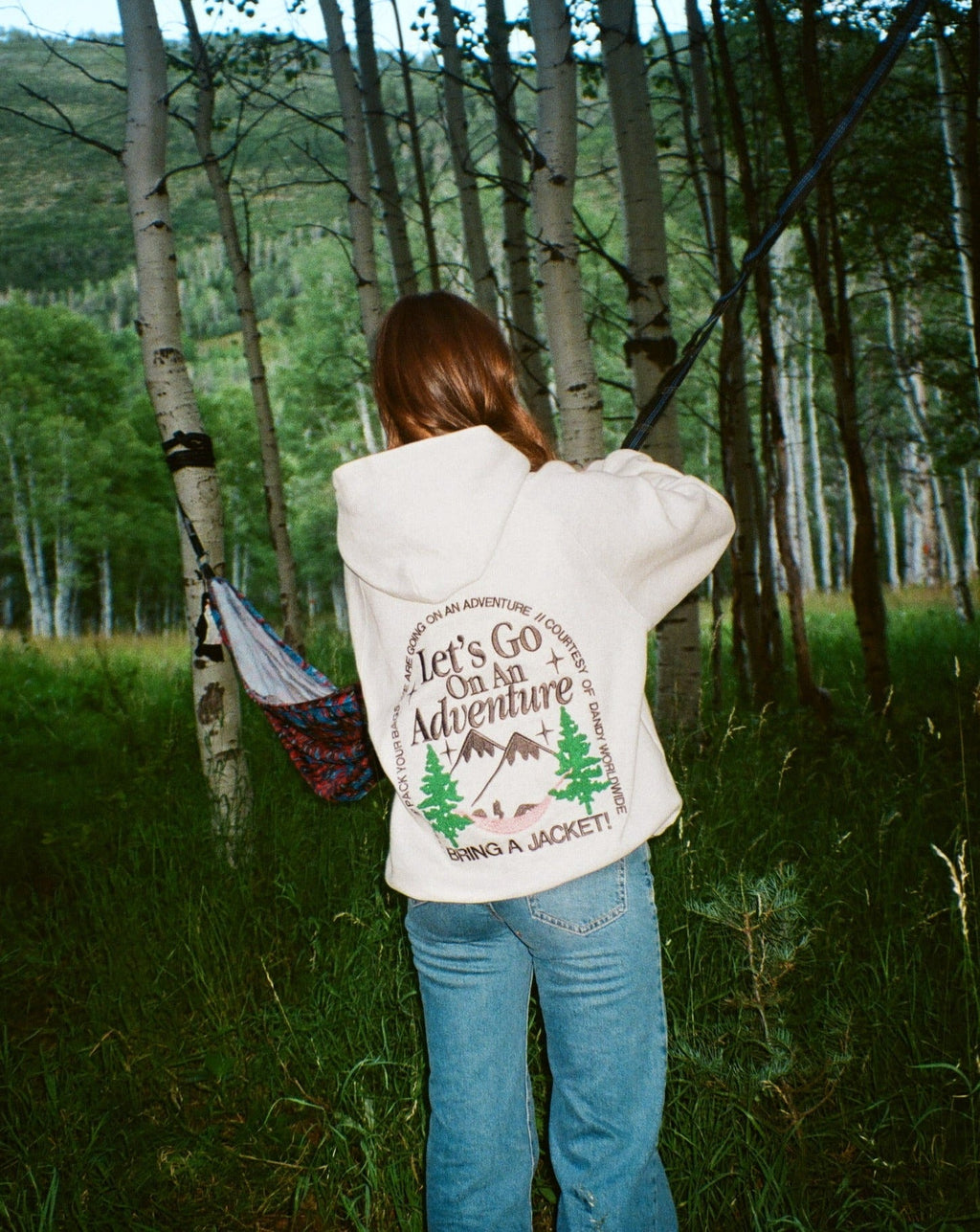 Sweat à capuche oversize « Let's Go On An Adventure » en gris chiné