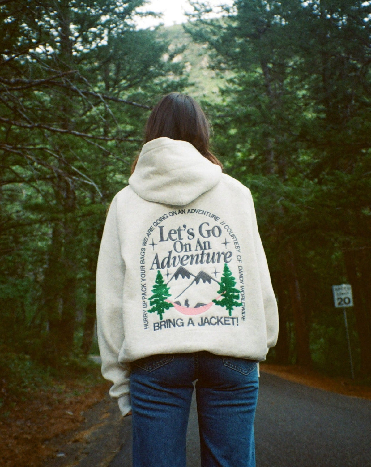 "Let's Go On An Adventure" oversize’owa bluza z kapturem Lux w kolorze melanżowej szarości