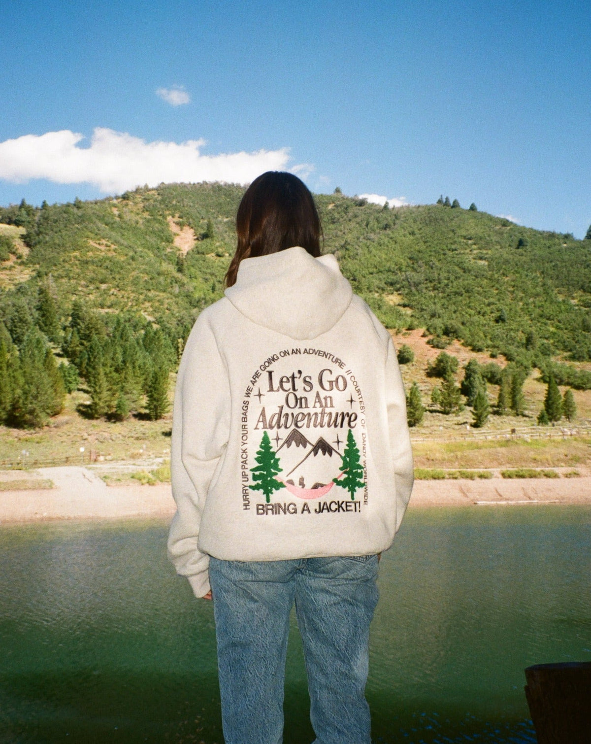 Sweat à capuche oversize « Let's Go On An Adventure » en gris chiné