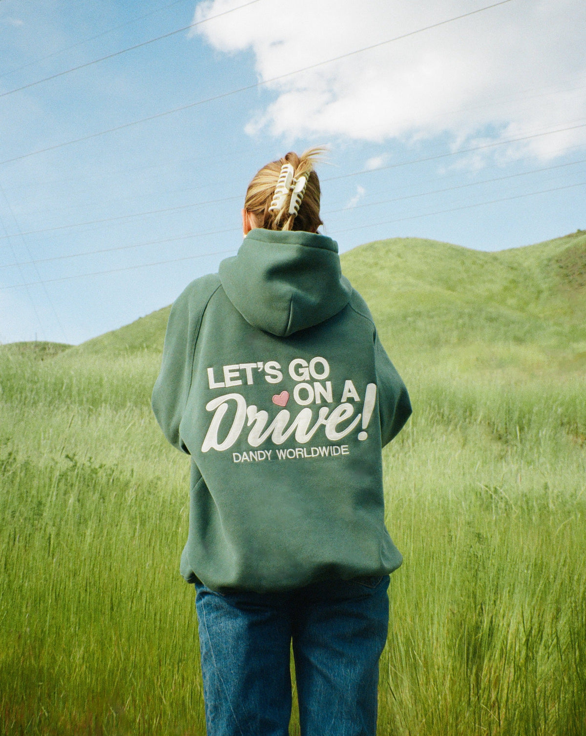 Oversize’owa luksusowa bluza z kapturem „Let's Go on a Drive” w kolorze zielonym