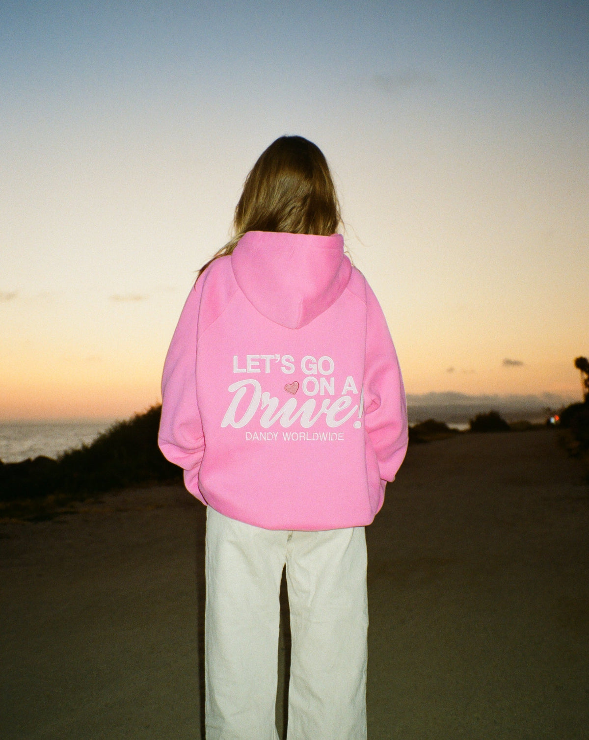 Oversize’owa luksusowa bluza z kapturem „Let's Go on a Drive” w kolorze różowym
