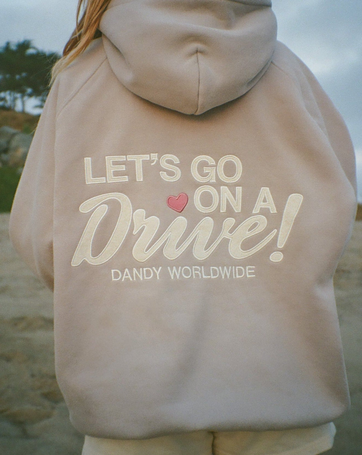 "Let's Go on a Drive" oversized Lux-hoodie in lichtgrijs