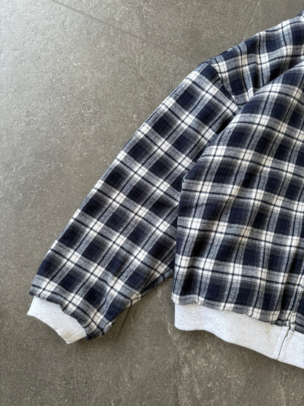 Reversible Plaid Zip-Hoodie V2（Light Grey/ Faded Navy）
