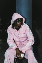 Hoodie met rits en strepen - roze