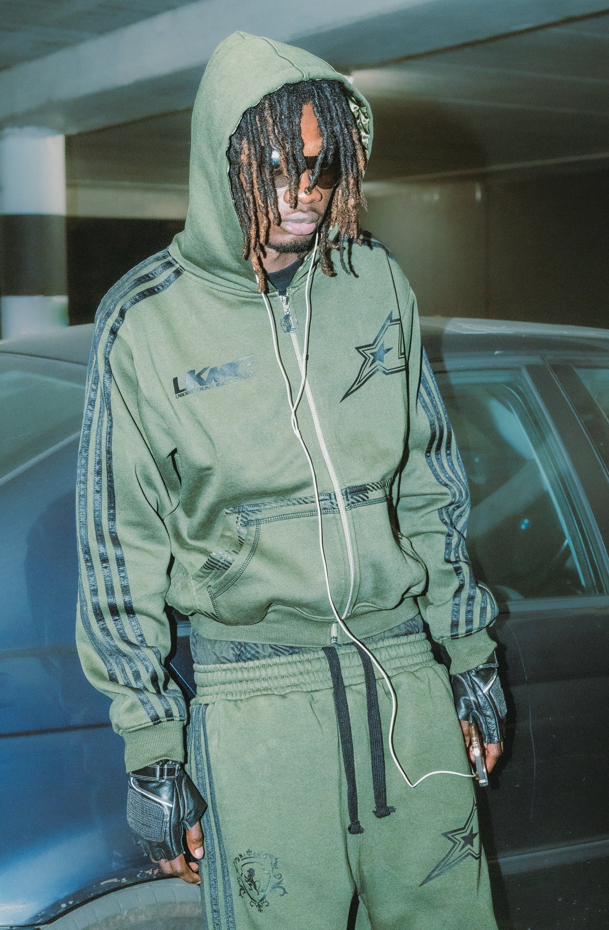 Zip Hoodie Striped - Army Green
