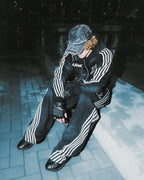 Zip Hoodie Striped - Black