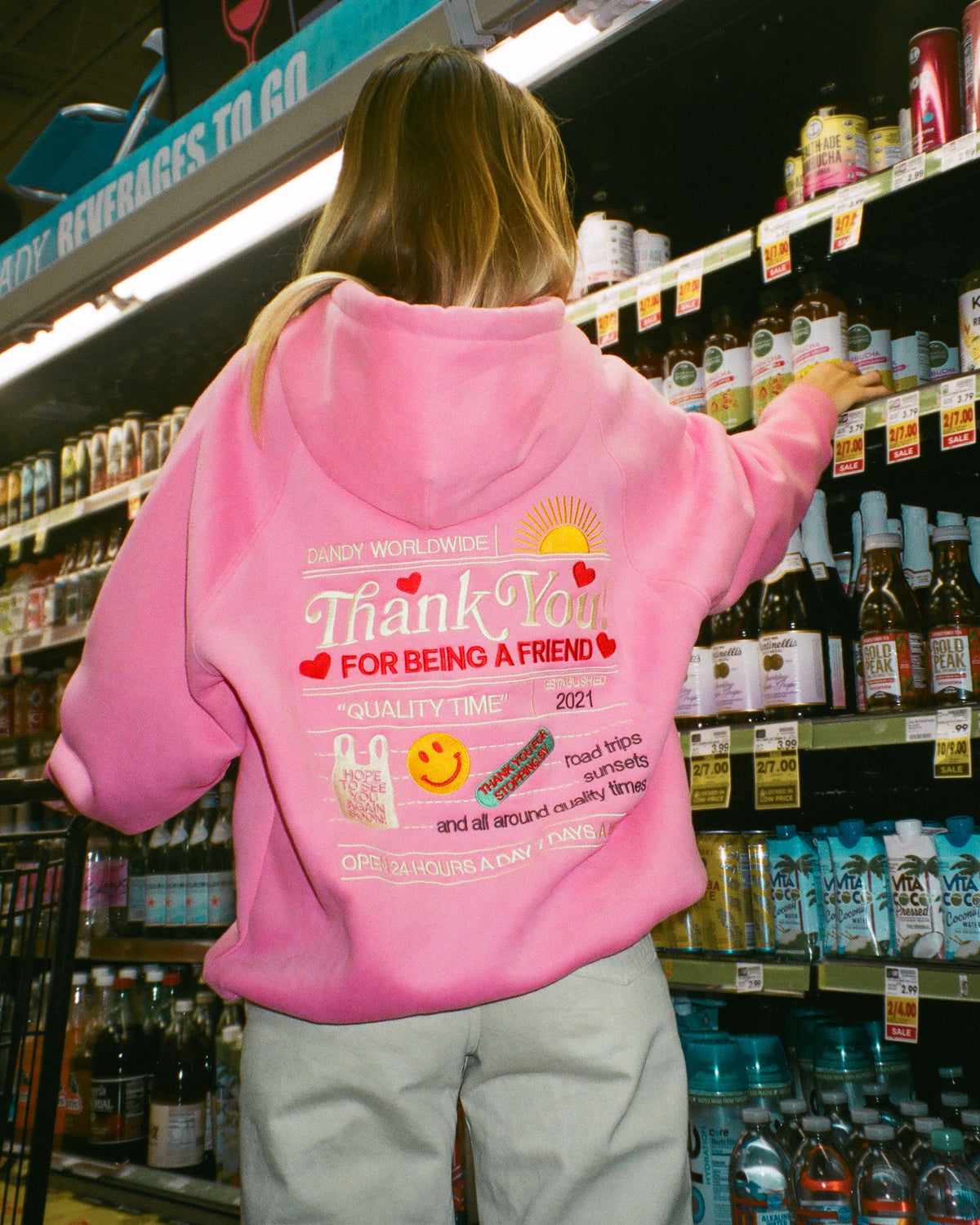 Felpa con cappuccio Oversized Lux "Quality Time" in rosa