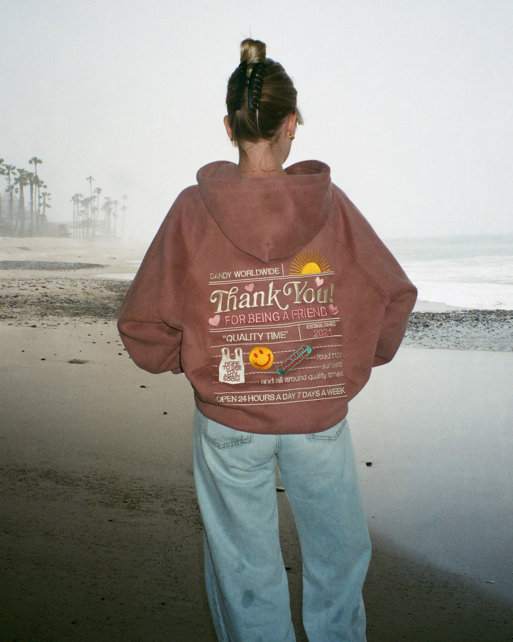 „Quality Time“ Oversized-Luxus-Hoodie in Hellbraun