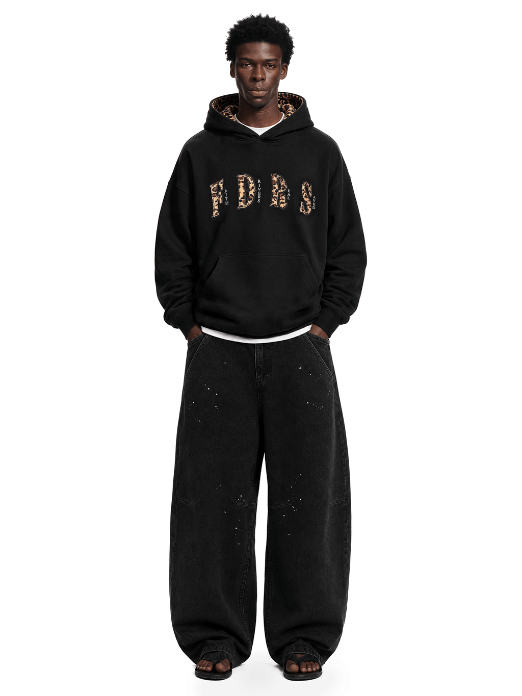 Sweat à capuche oversize doublé d'imprimé léopard