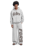Hoodie med leopardmärke och dragkedja