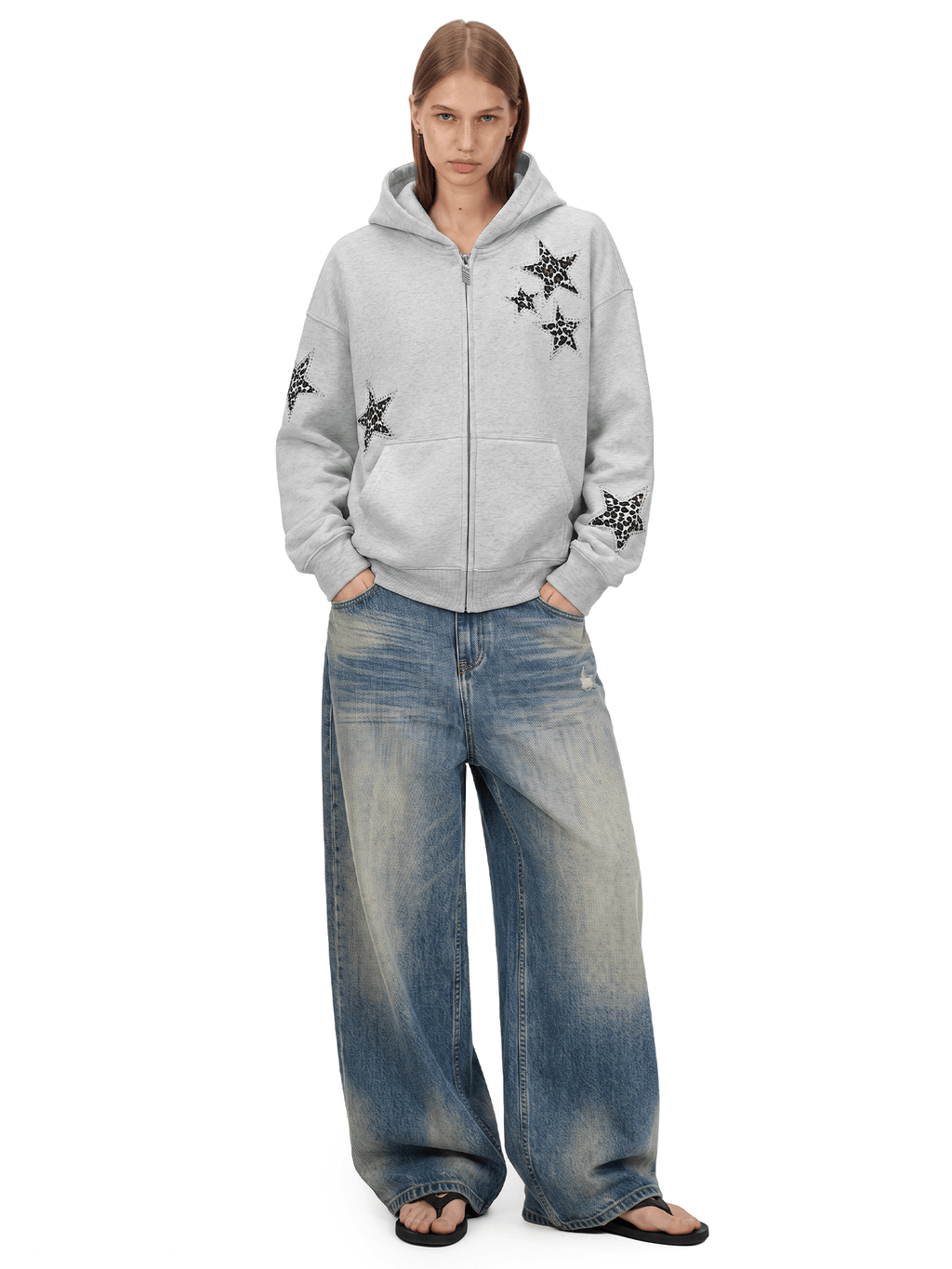 Sweat à capuche zippé léopard avec étoile