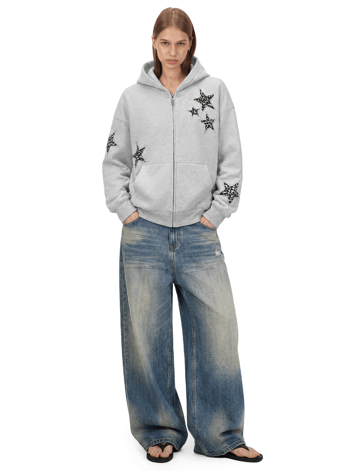 Sweat à capuche zippé léopard avec étoile