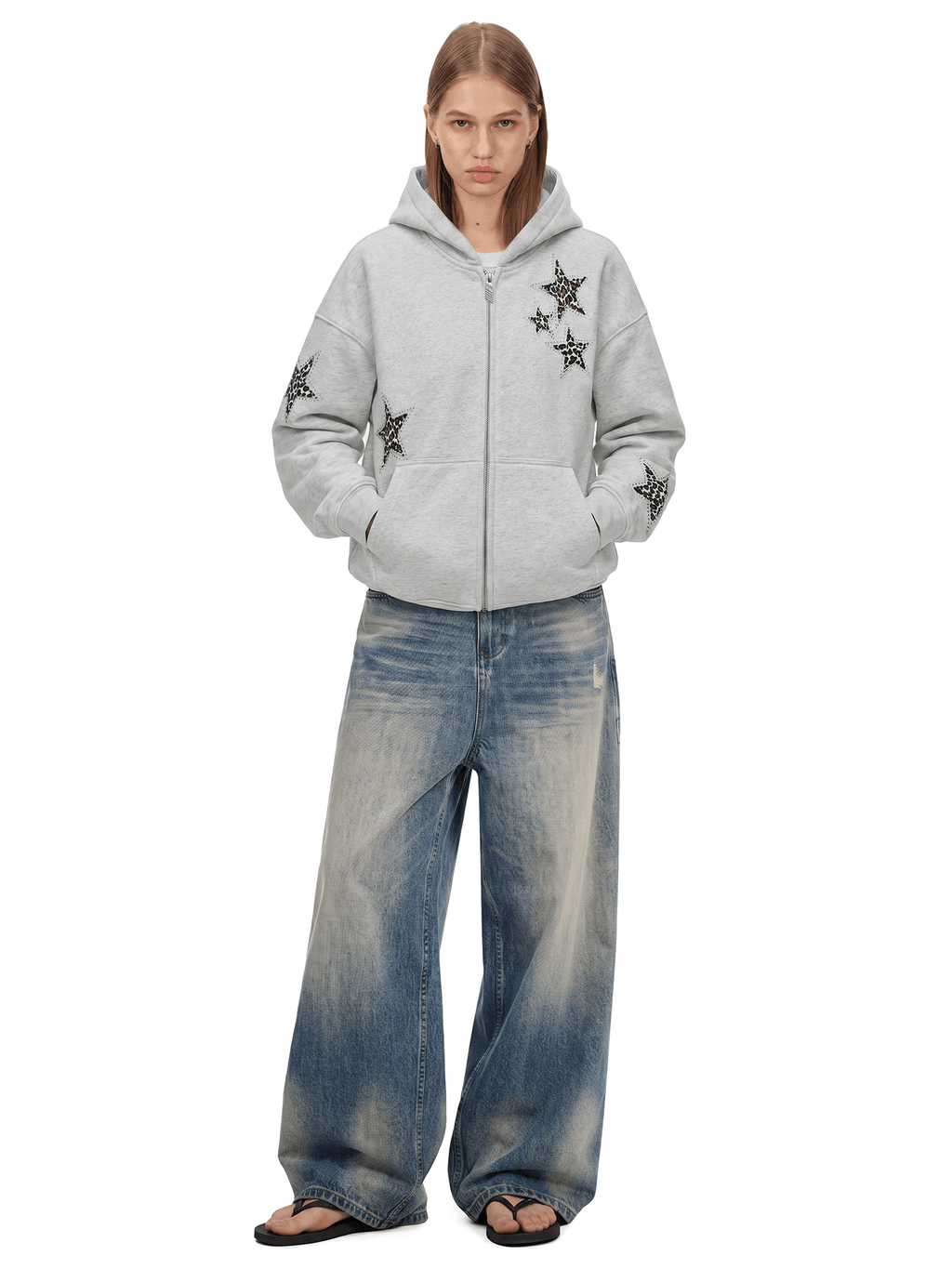 Sweat à capuche zippé léopard avec étoile