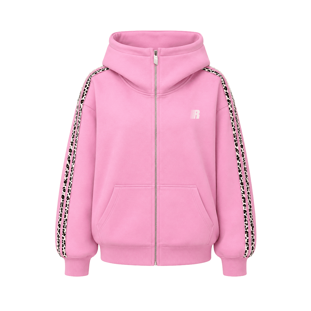 Sweat à capuche zippé à bandes léopard