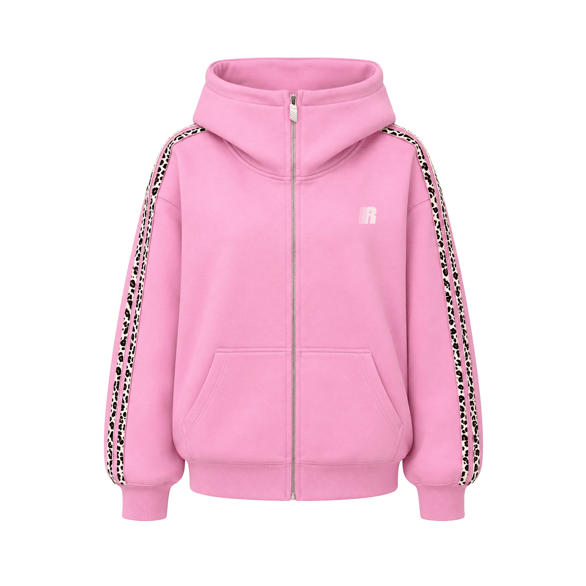Sweat à capuche zippé à bandes léopard