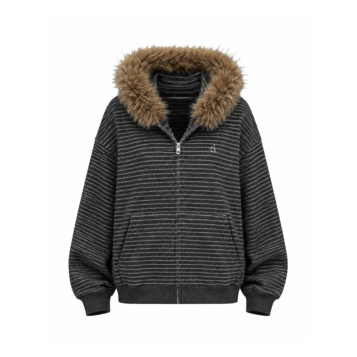 Sweat à capuche en fausse fourrure à rayures Luxe