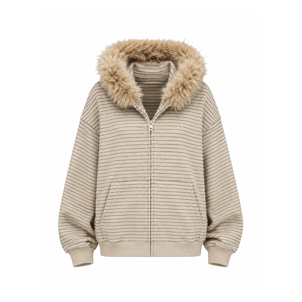 Sweat à capuche en fausse fourrure à rayures Luxe