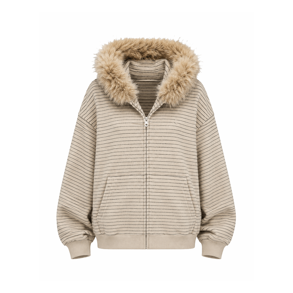 Sweat à capuche en fausse fourrure à rayures Luxe
