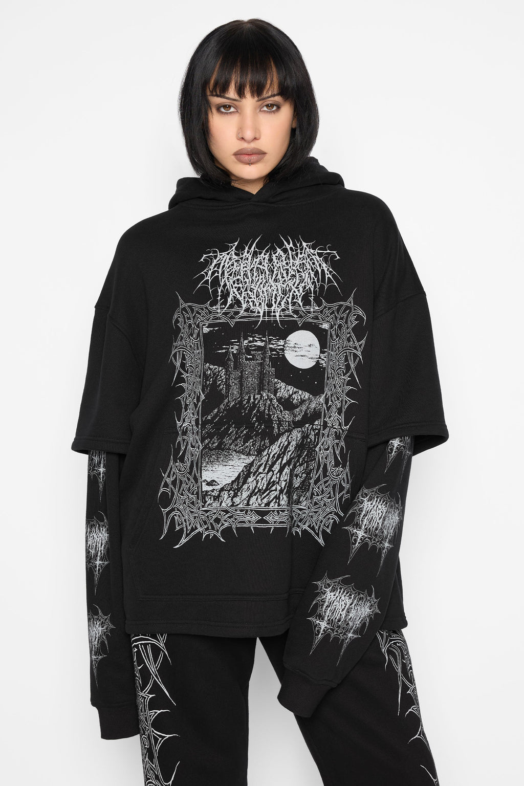 Midnight Oversized Layered Pullover Hoodie