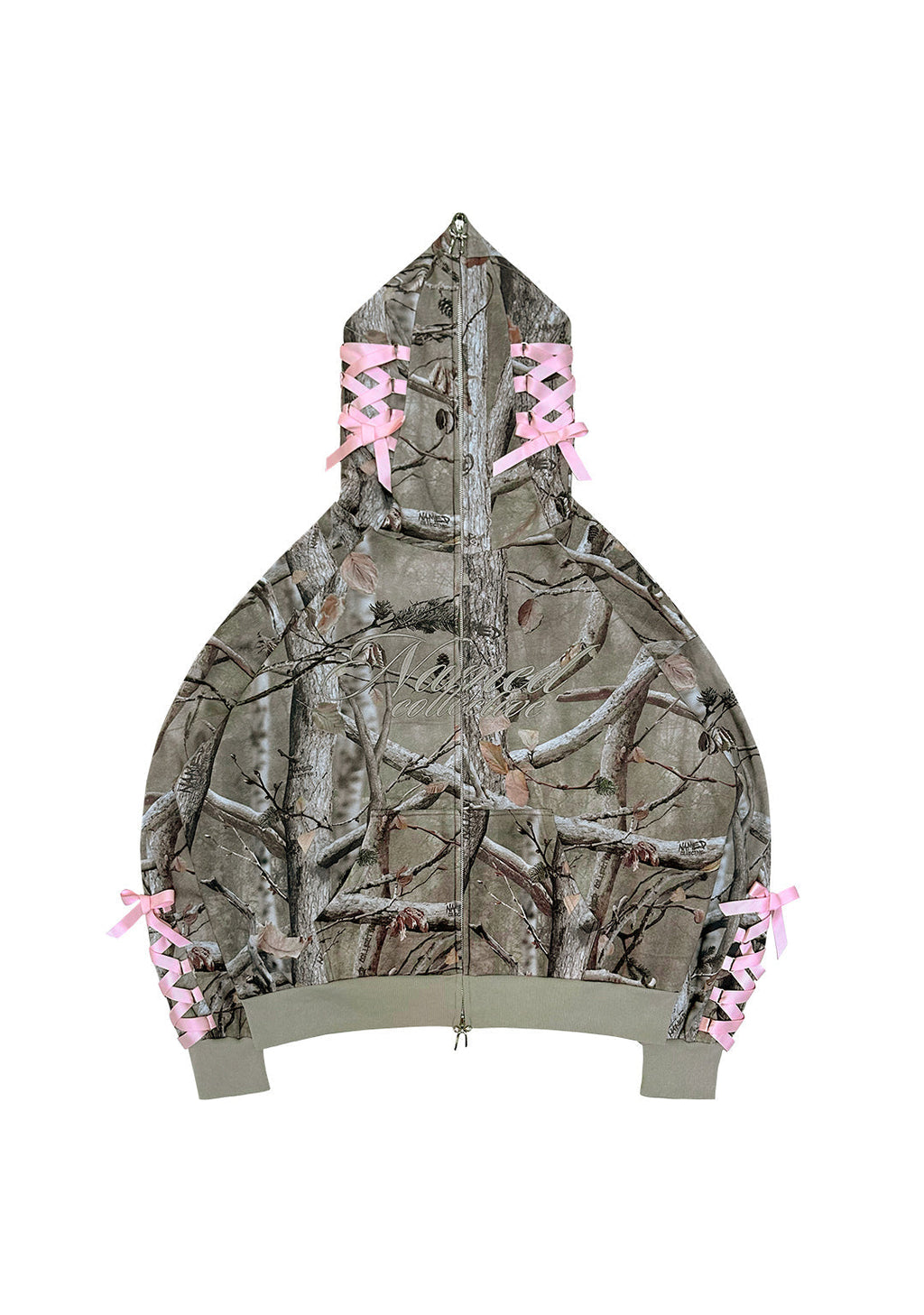 Felpa con cappuccio e zip FORBIDDEN, color naturale