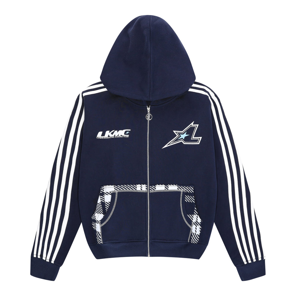 Sweat à capuche zippé rayé - Bleu marine