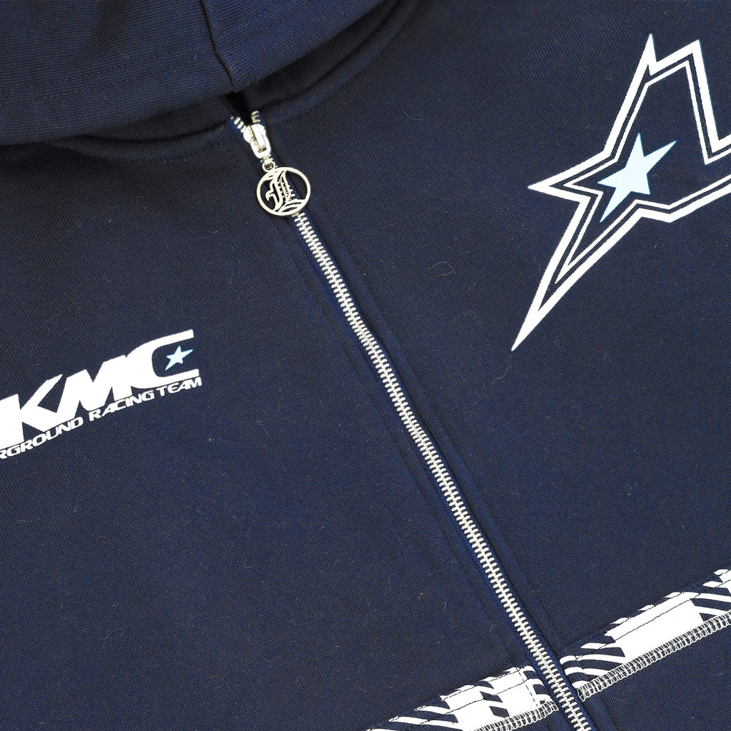Sweat à capuche zippé rayé - Bleu marine