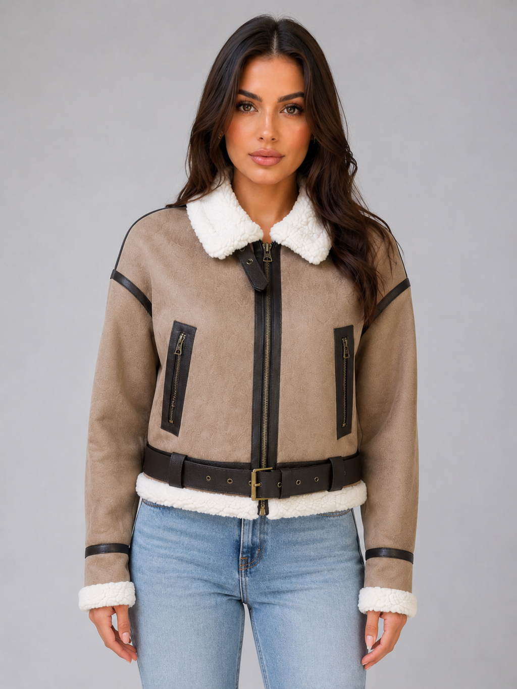 Giacca aviator da donna in ecocamoscio