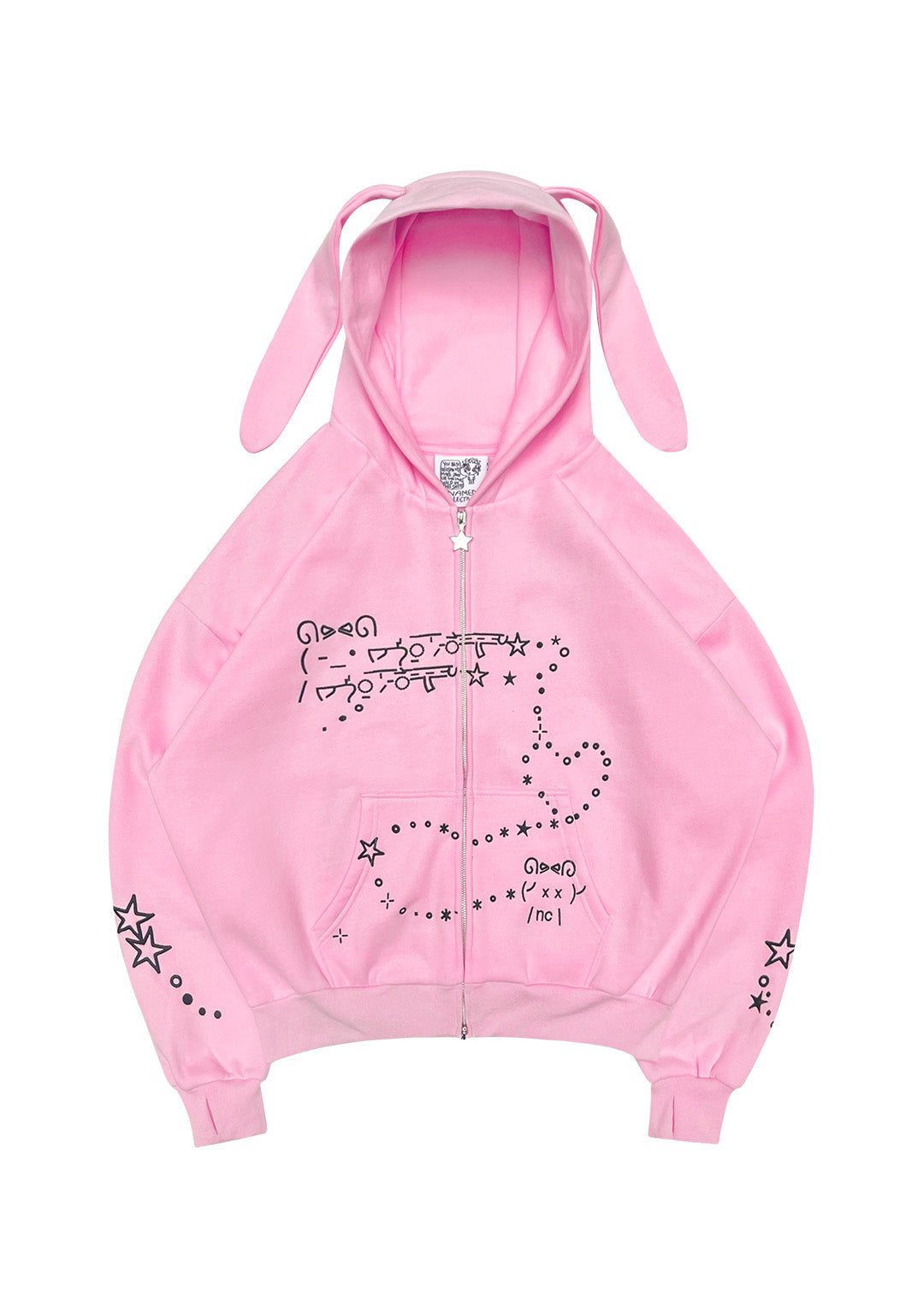 Felpa con cappuccio con zip MALFUNCTION BUNNY rosa baby (orecchie rimovibili)