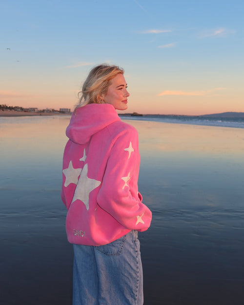 Sweat à capuche oversize « Lucky Stars » Lux en rose délavé vintage