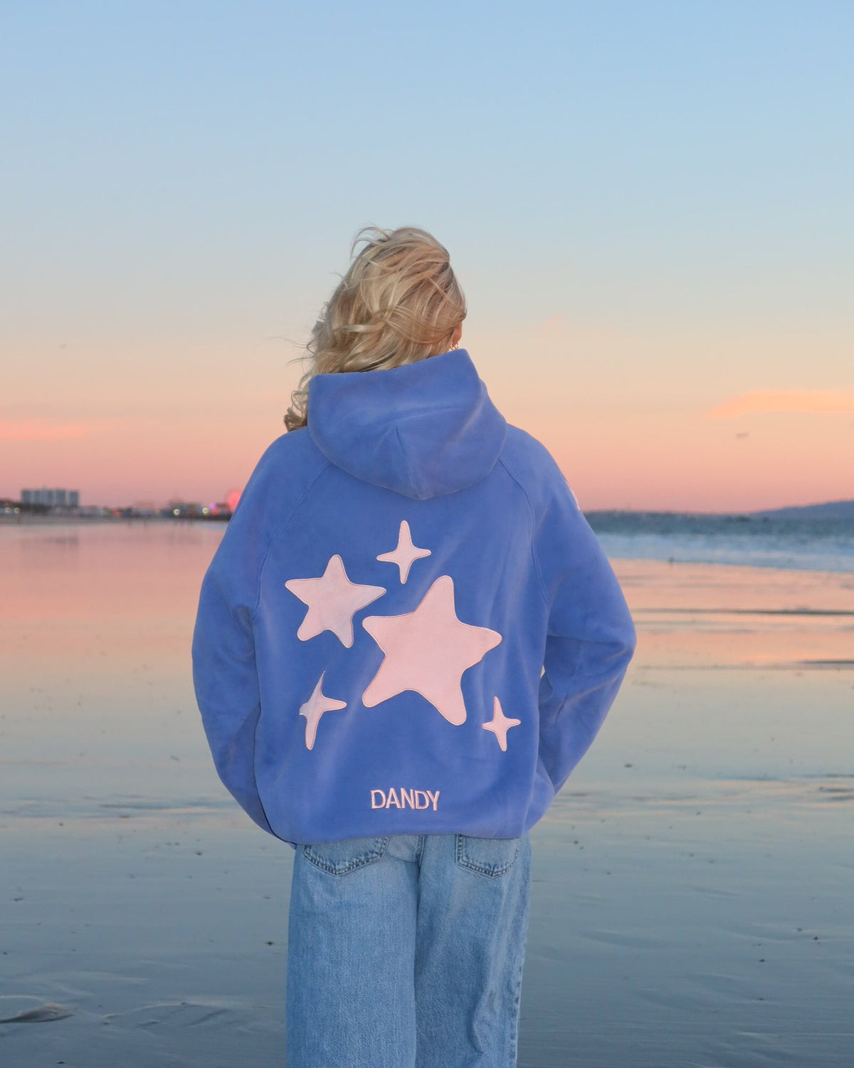 "Lucky Stars" felpa con cappuccio Lux oversize in blu vintage slavato