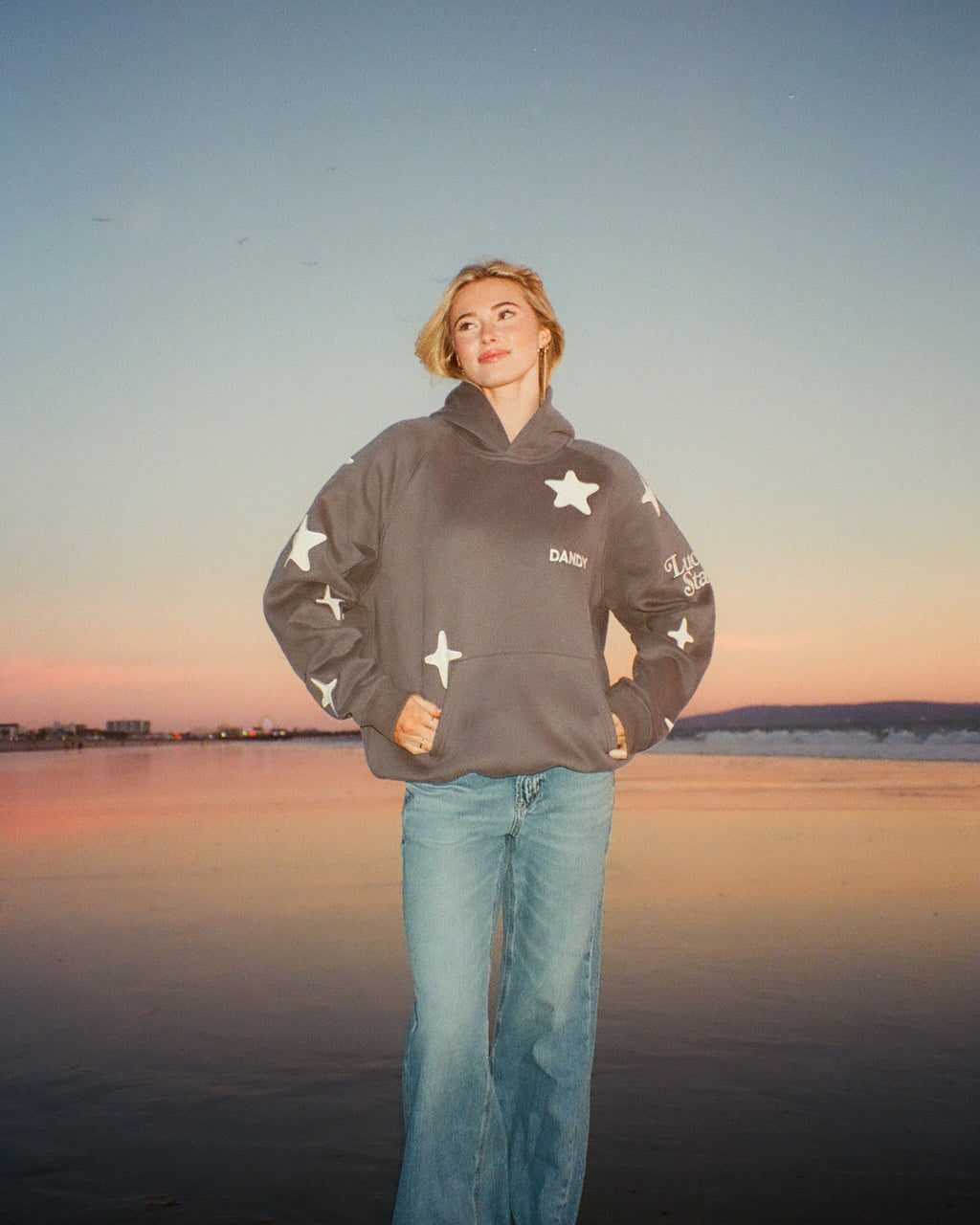 "Lucky Stars" oversized luxe hoodie in donkergrijs