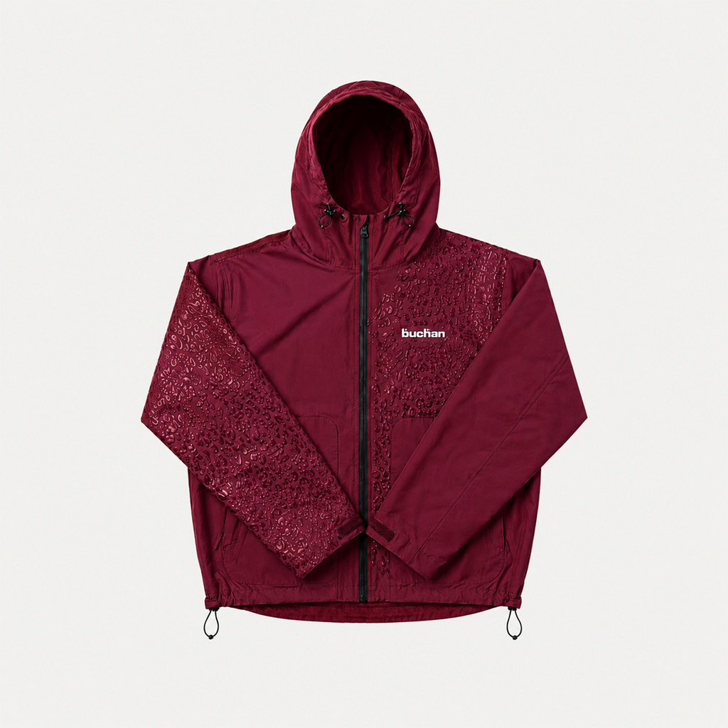 Water Reactive Cheetah Rain Jacket - Burgundy