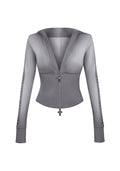 FELPA ADERENTE CON CAPPUCCIO E ZIP CON BORCHIE RUMOUR GRIGIO SFUMATO