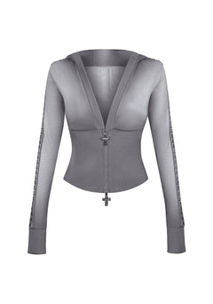 RUMOUR STUDDED FITTED ZIP HOODIE GRADIENT GREY