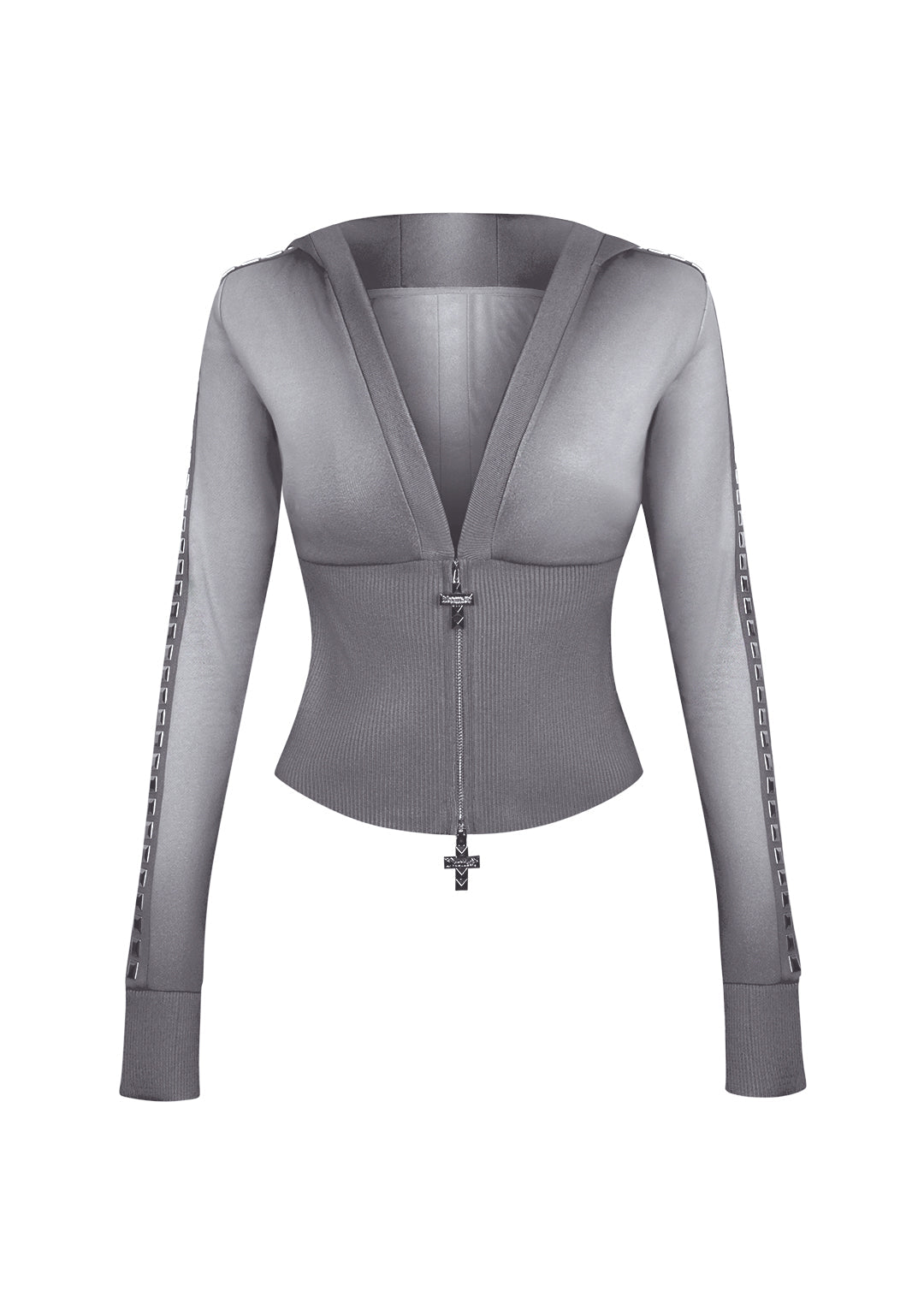 RUMOUR STUDDED aansluitende hoodie met rits GRADIENT GREY