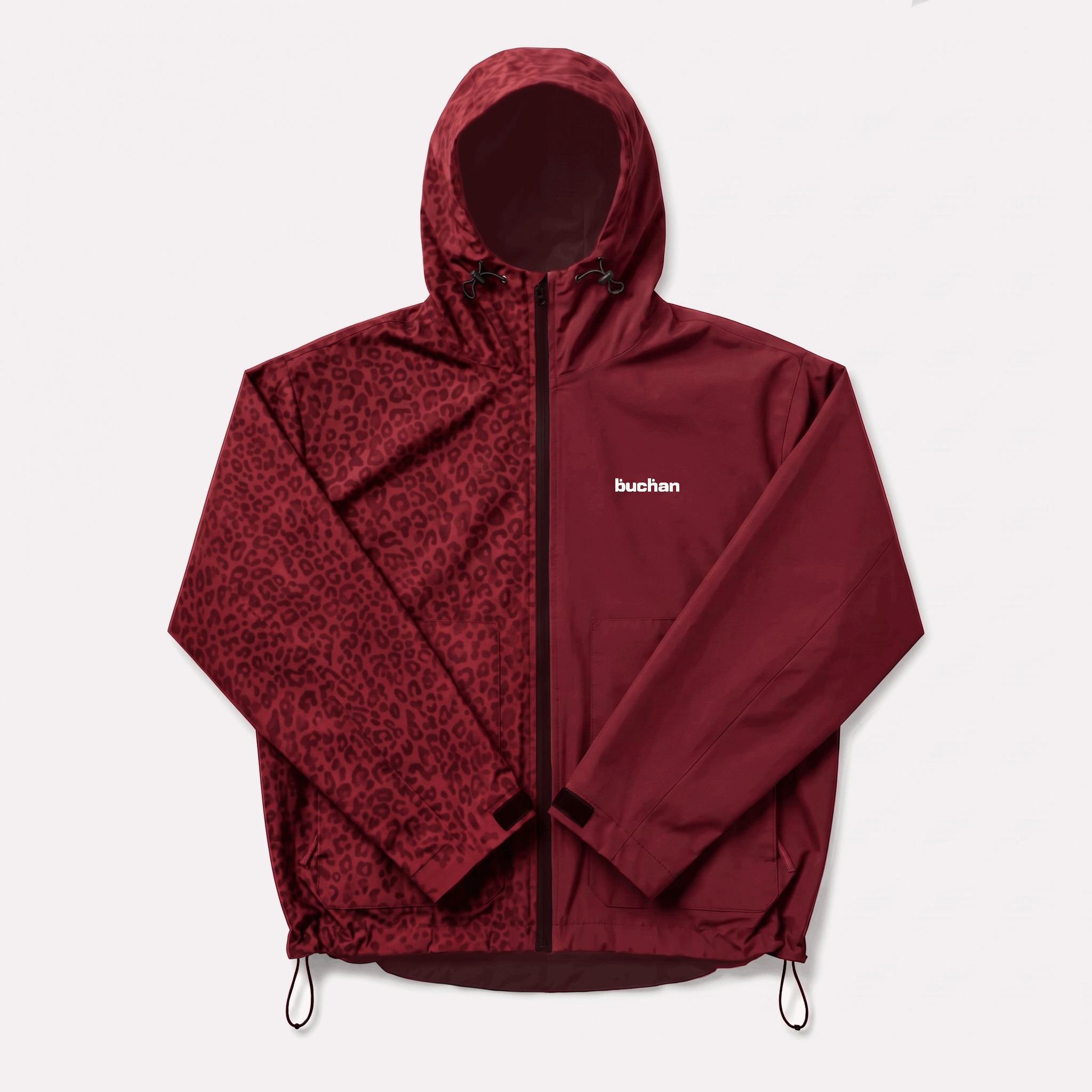 Water Reactive Cheetah Rain Jacket - Burgundy