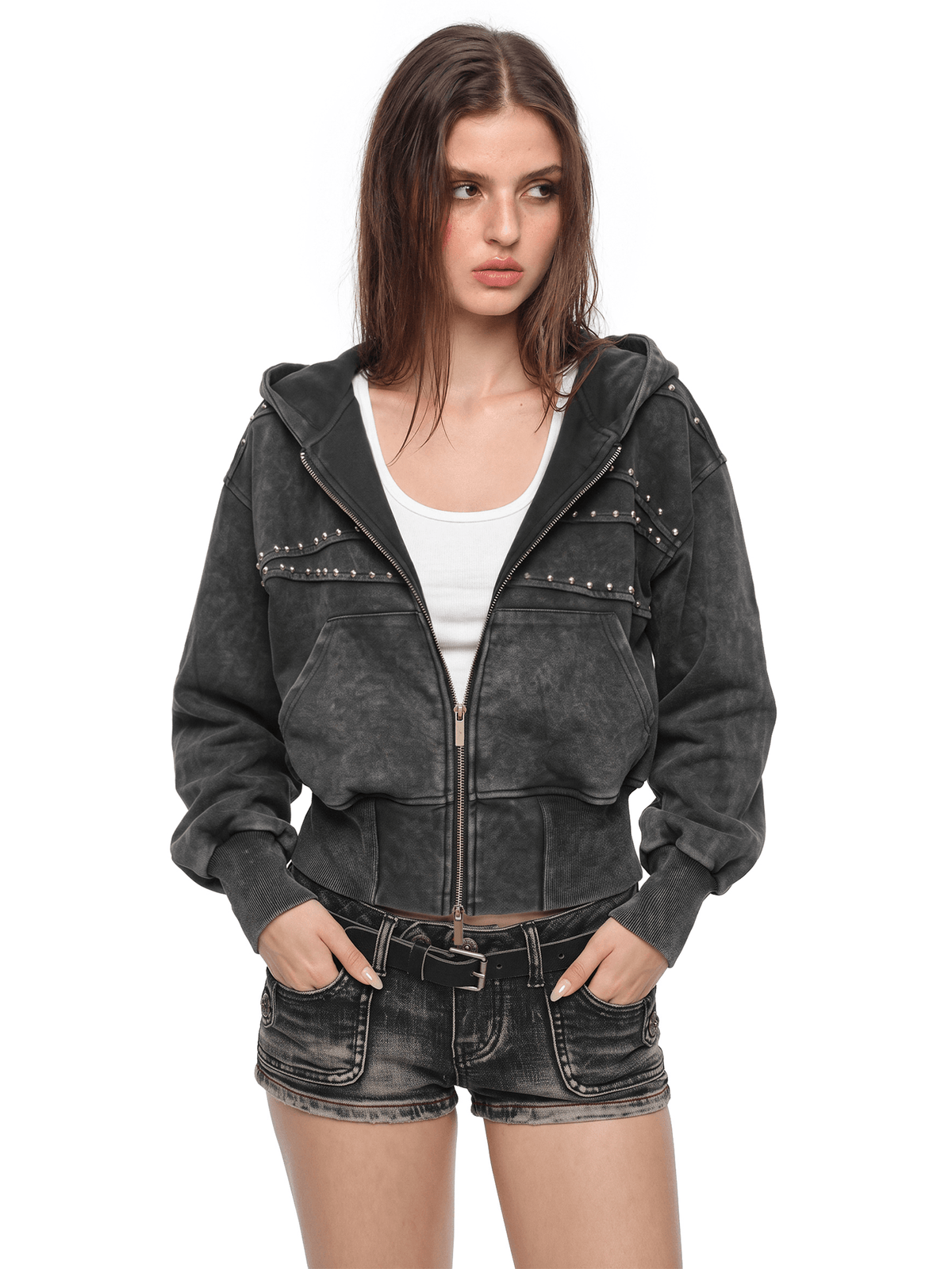 Seamed Rhinestone Hoodie