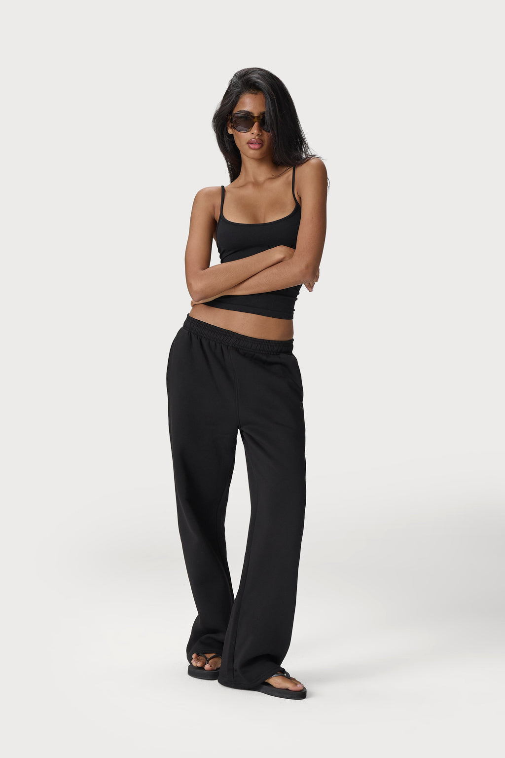 Classic Wide Leg Sweatpants in Washed Black