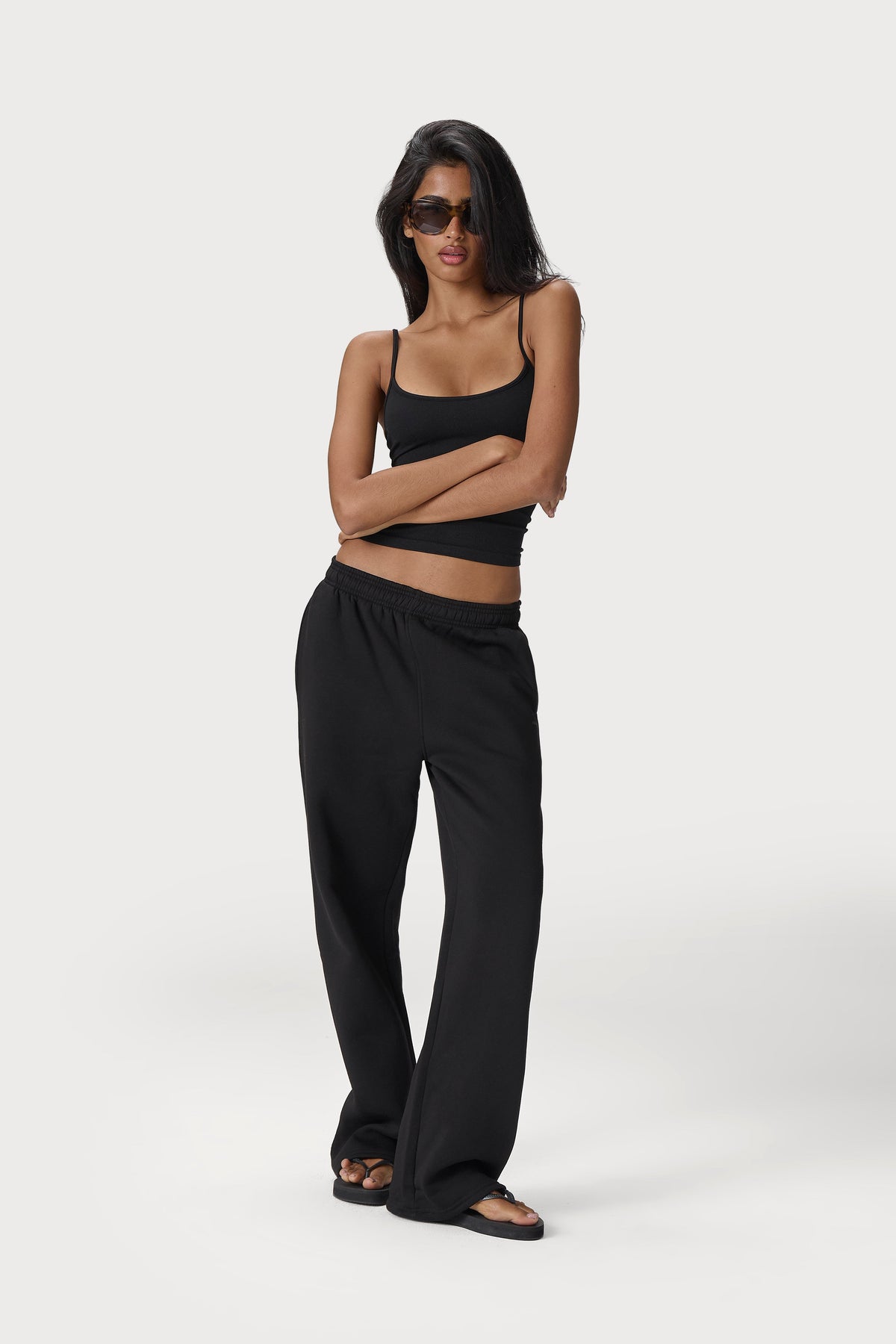 Classic Wide Leg Sweatpants in Washed Black